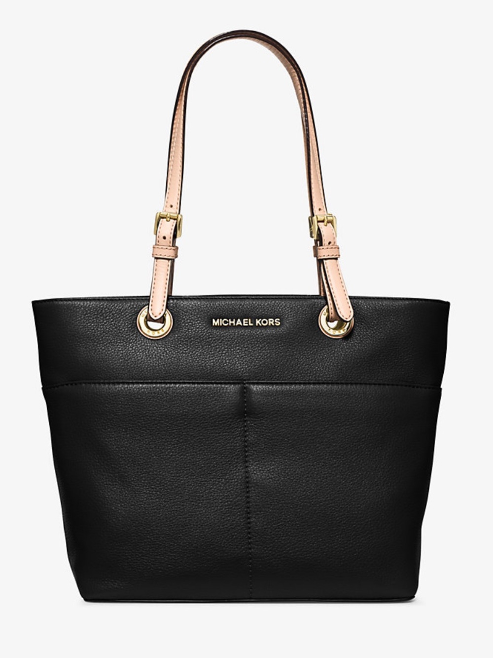 MICHAEL KORS BEDFORD BLACK PEBBLED LEATHER TOTE GOLD HARDWARE